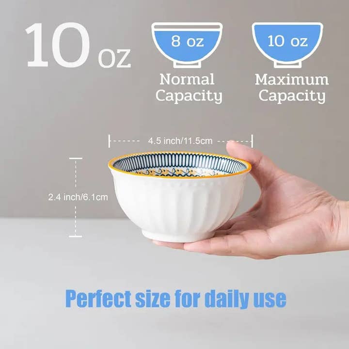 Huis Van Merken - Wholesale Bowl - 6-Piece Ceramic Bowl Set - 4/5 Inch, 10oz - Ramen, Salad, Rice Bowls3