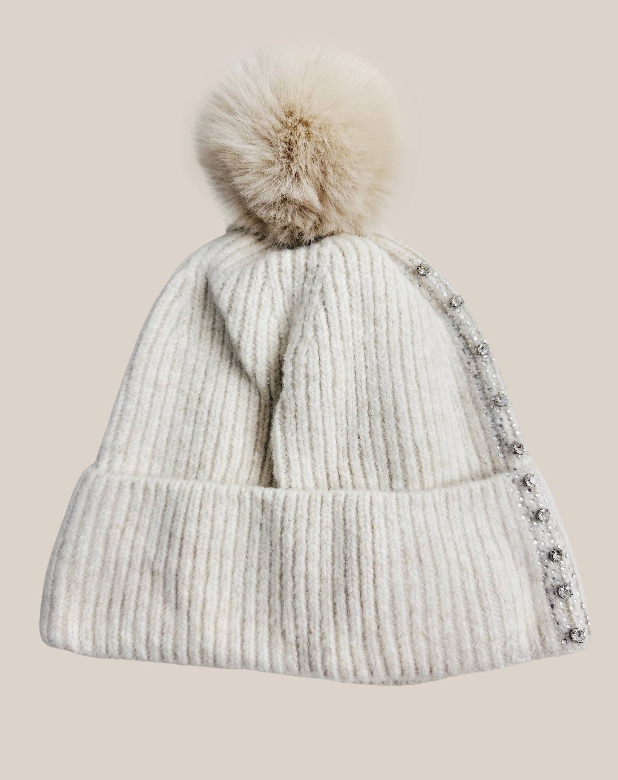 JC Sunny Fashion – wholesale Beanie – Women's – JCH39002 Embellished Knit Beanie with Pom-Pom0