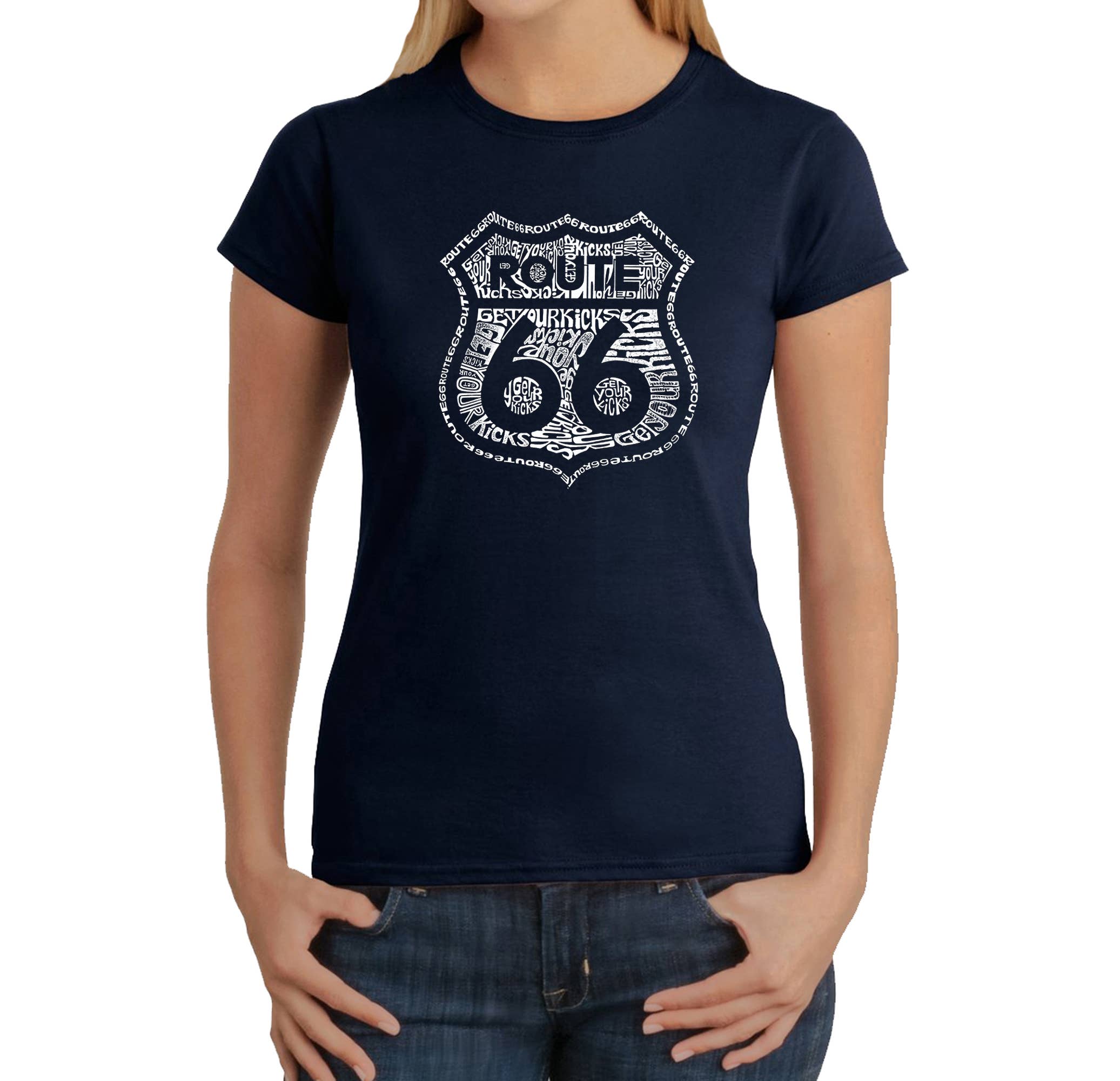 LA Pop Art - Wholesale Screen Printed T-Shirt - Women's - LA Pop Art Women's Word Art T-Shirt - Kicks on Route 662