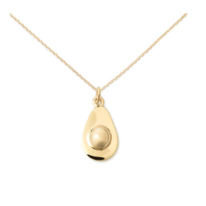 Collier avocat, plaqué or jaune par Delicacies Jewelry - Chaque achat aide à lutter contre la faim ! Cadeau gourmand, bijoux alimentaires pour la vente par Delicacies Jewelry
