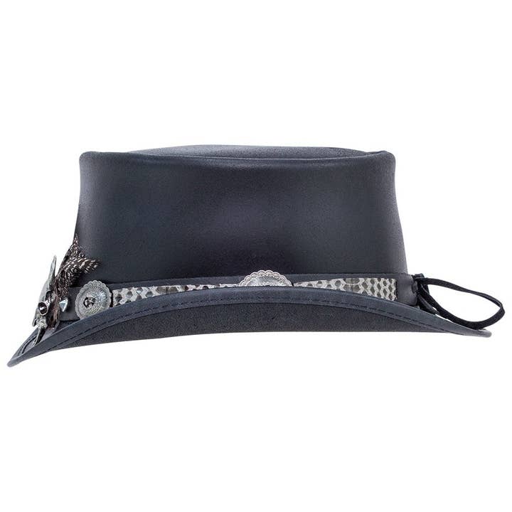 Black Genuine Leather Top Hat - Style Marlow True Grit Hat Band for wholesale on Faire