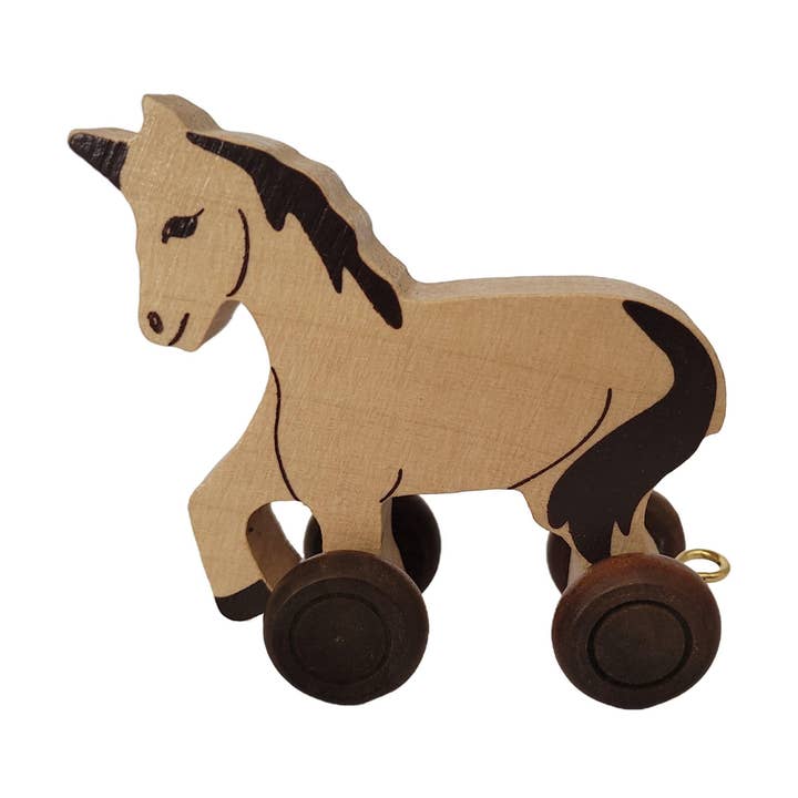 Natural Wooden Toy Unicorn on Wheels- Kids' Name Train Toy for wholesale by Ryan Town Toys & Gifts