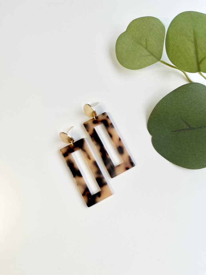 Retro Tortoise Shell Earrings, Rectangle Tortoise Shell for wholesale by Mountain Marigold Jewelry