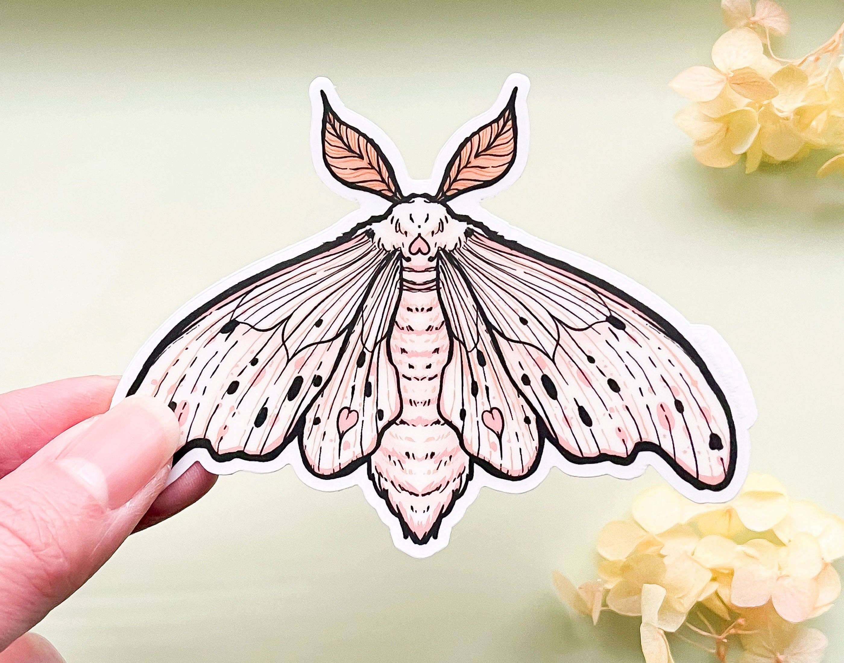 Alum and Ink - Wholesale Sticker - Poodle Moth (Domestic Silk Moth, Bombyx mori) Clear Vinyl Sticker7