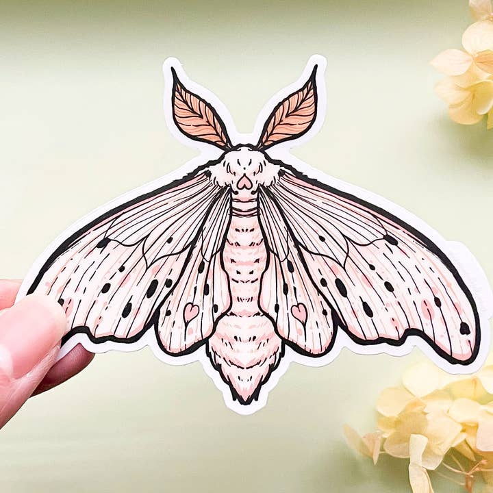 Alum and Ink - Wholesale Sticker - Poodle Moth (Domestic Silk Moth, Bombyx mori) Clear Vinyl Sticker7