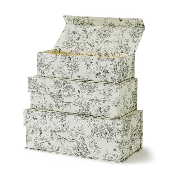 Set di 3 eleganti scatole floreali con chiusura magnetica per la vendita all'ingrosso da parte di Soul & Lane