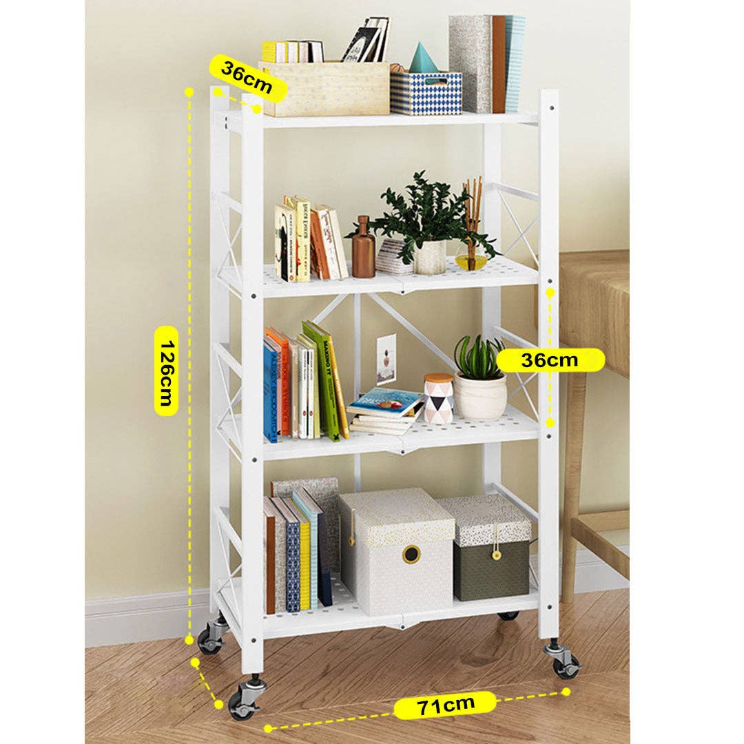 SOGA International Pty Ltd - Wholesale Free-standing shelf - SOGA 2X 4 Tier Steel White Foldable Display Stand Multi-Functional Shelves Storage Organizer with Wheels1