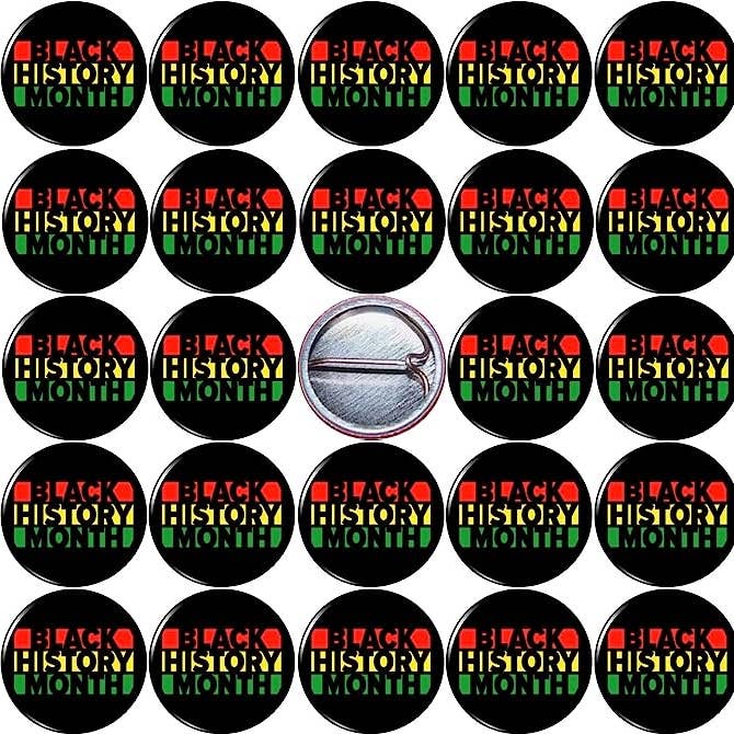 25 BLACK HISTORY MONTH 1 Inch (25mm) Set of pins African USA for wholesale by Pinbax Express