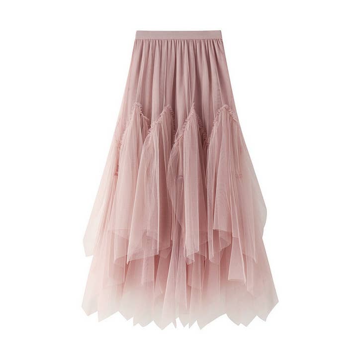 Irregular Pleated Tulle Midi Skirt with Volume_CWBMS0383 for wholesale by ACCITY