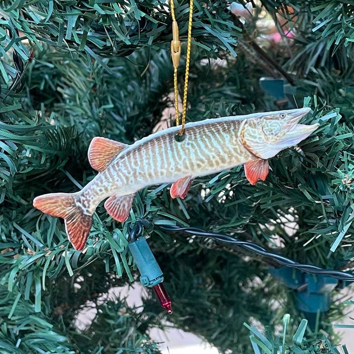Tiger Musky Fish Ornament, Christmas Fishing Ornament for wholesale by Reelistic Replicas