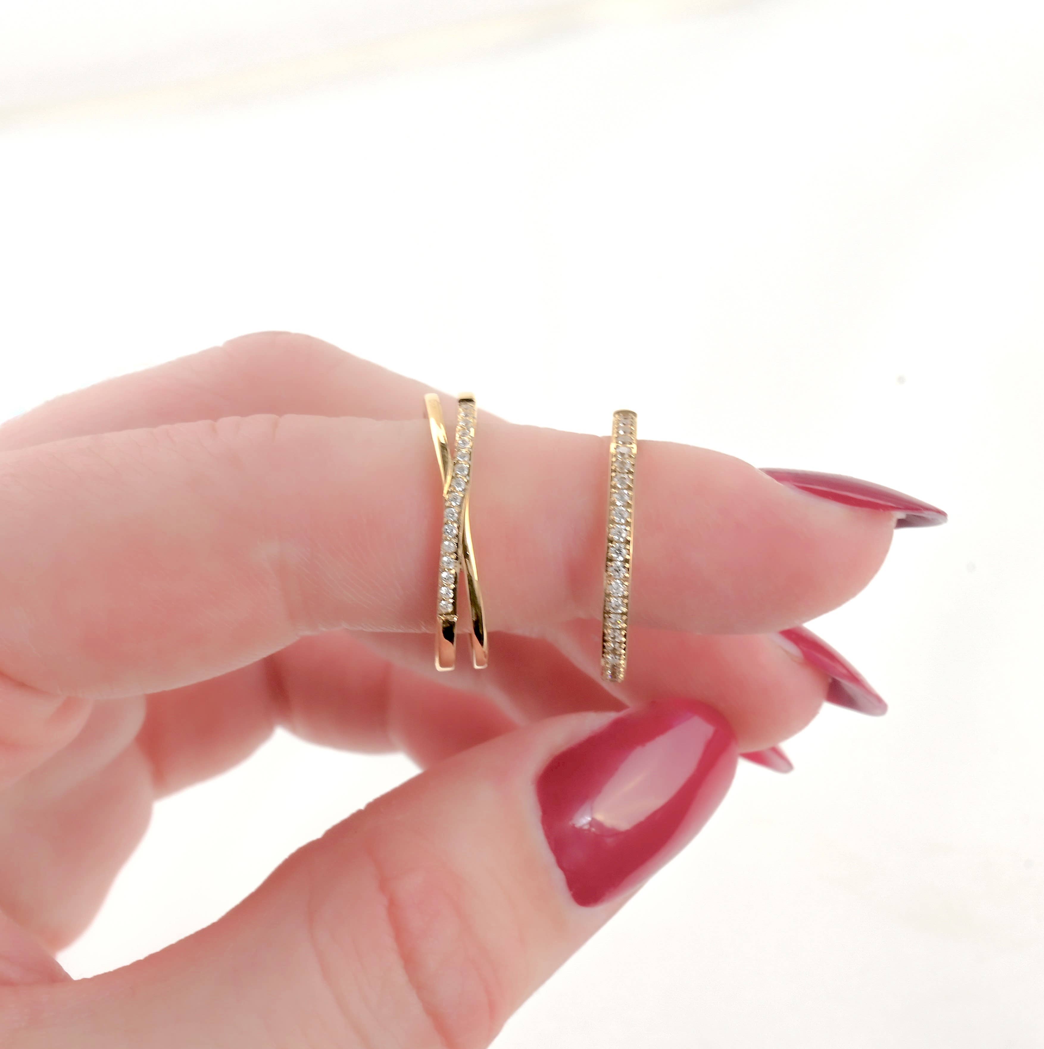 Blueyejewelry - Wholesale Band/Stacked Ring - Waterproof Stacker Rings - Pave Diamond X ring and Slim Ring2