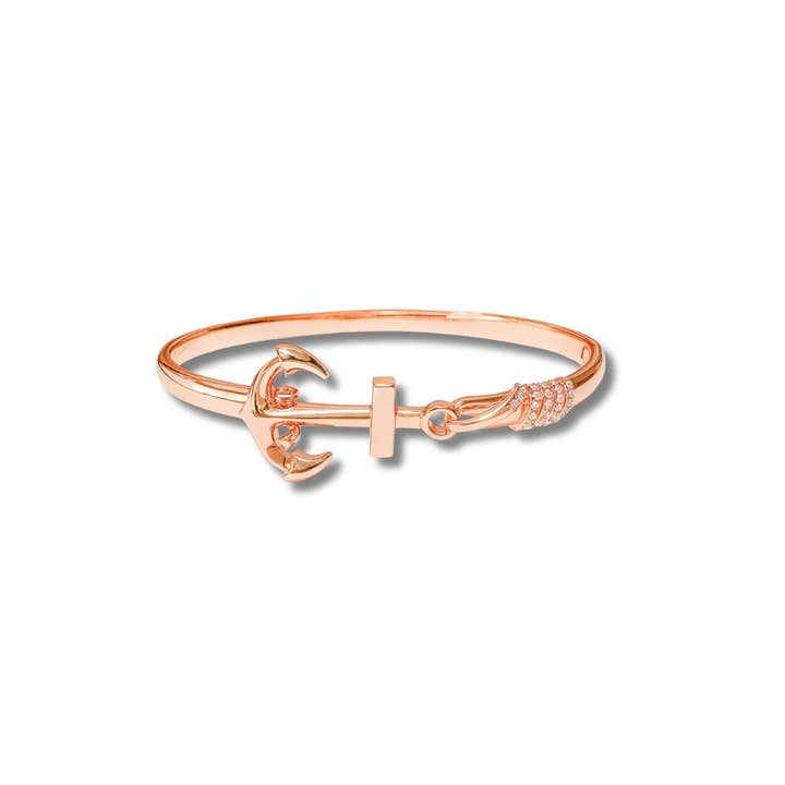 Anchor Bangle with Cubic Zirconia stones in Rose Gold for wholesale by NSA Swim