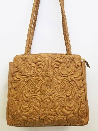 LEATHER EMBROIDERED/ EMBOSSED TOTE 1822 for wholesale by Ricki designs