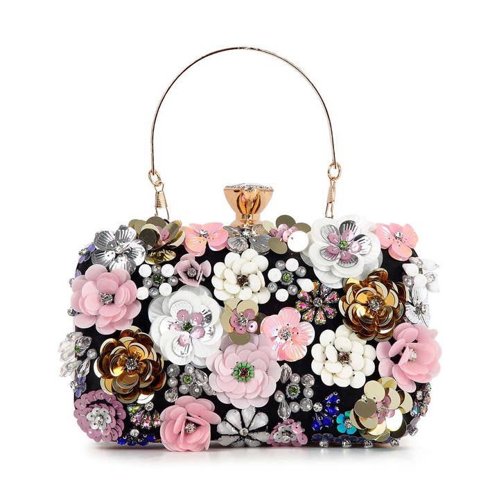 Aftonväska med upphöjd blomma med pärlor för wholesale av Handbag Factory Corp