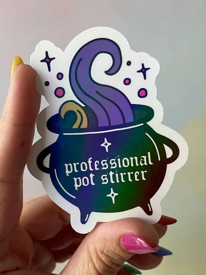 Iridescent Witch Cauldron Pot Stirrer Holographic Sticker for wholesale by Steele Creative Co