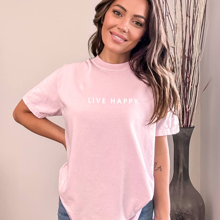 Live Happy Comfort Colors Graphic Tee for wholesale by Never Lose Hope Designs