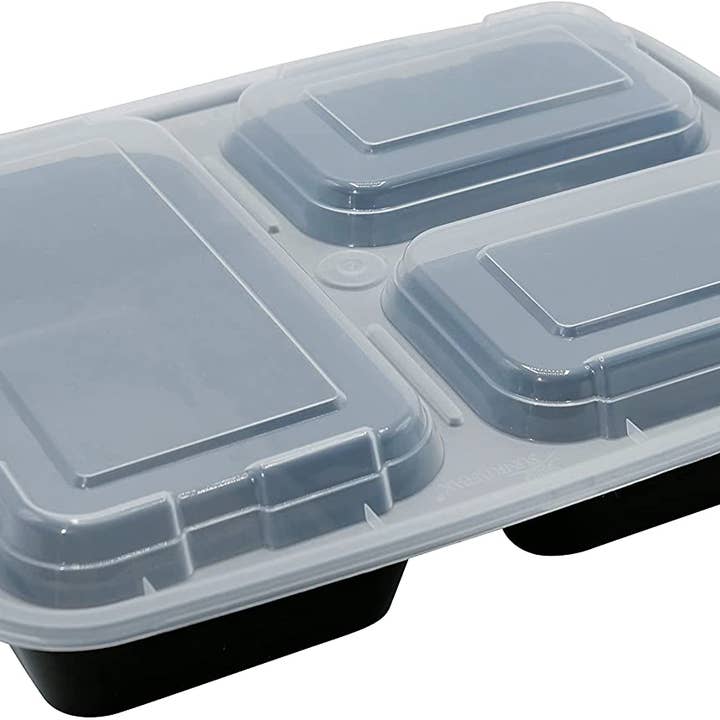 EcoQuality - Wholesale Food storage container - 33Oz 3 Compartment Rectangular Meal Prep Containers with Lid