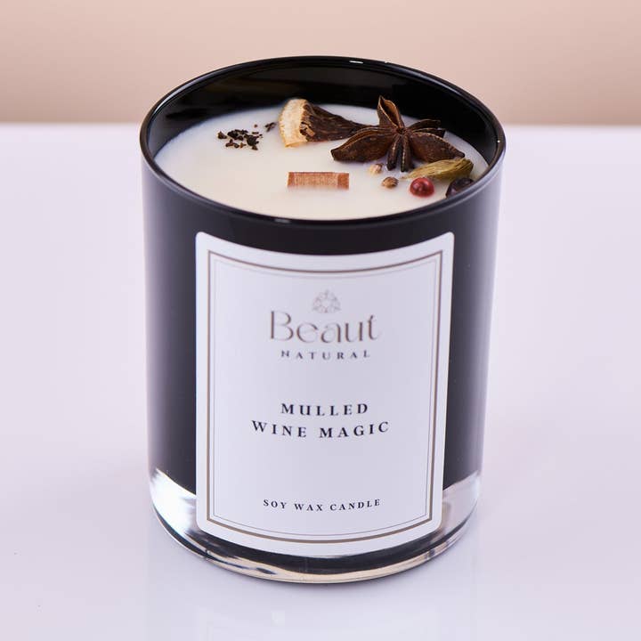 Mulled Wine Magic Soy Wax Candle in the glass container for wholesale by Beaut natural