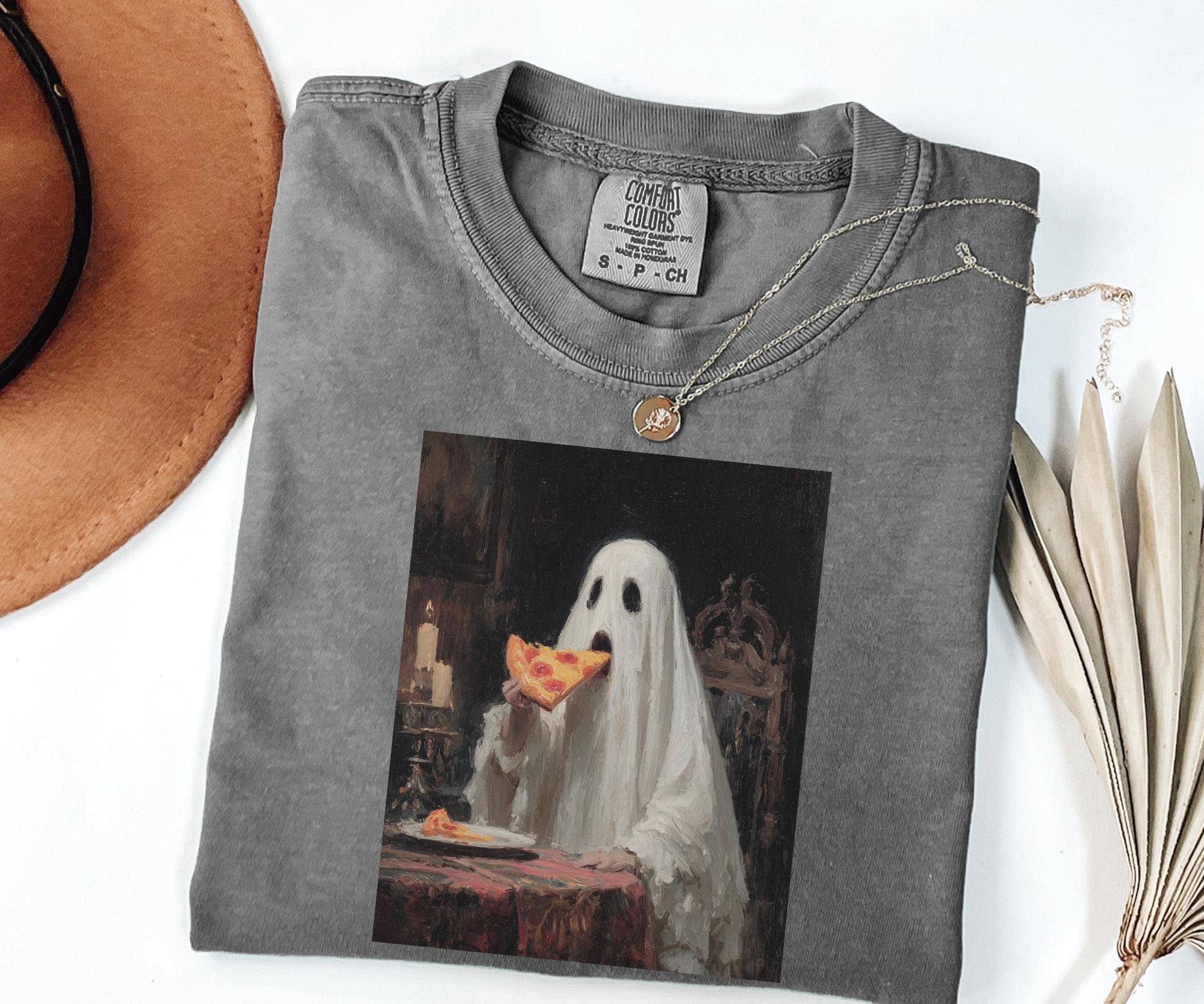 Glaime - Vente T-shirt à imprimés – femme - T-shirt rétro drôle de fantôme Comfort Colors, pull de Halloween1