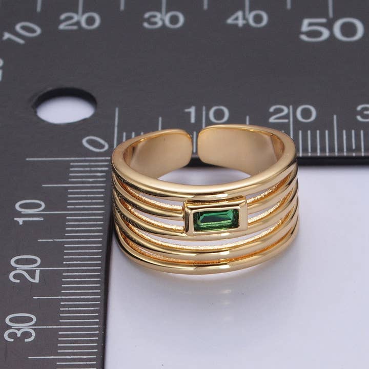 Aim Eternal - Venta al por mayor Anillo con gemas - Anillo ajustable de múltiples bandas doradas con piedra cúbica verde O2284