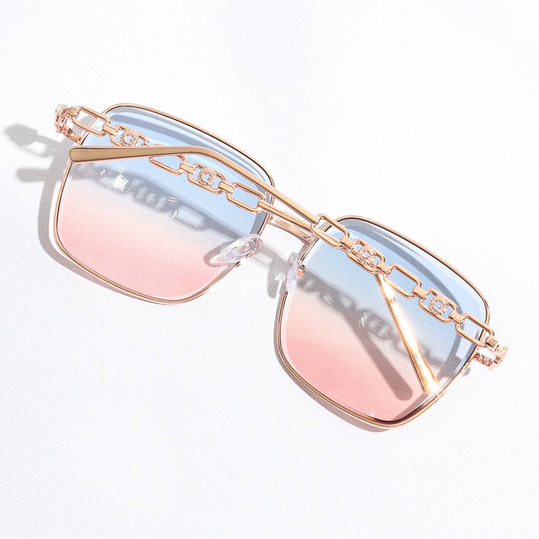 12 CORES SORTIDAS Óculos de sol em forma de corrente de lentes coloridas com armação fina para venda a revendedores na Faire12