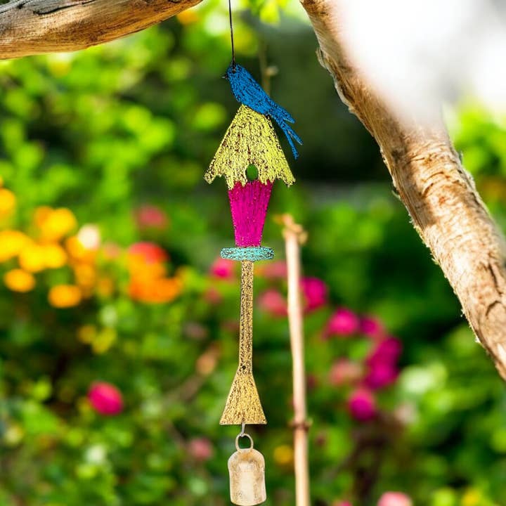 Sino de vento de casa de pássaros em metal presentes jardim pátio suporte por atacado de Whimsies