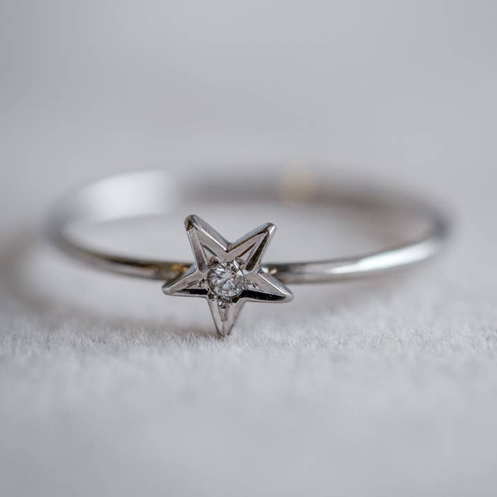 Anel de ouro branco estrela por atacado de Vi Ling Designs