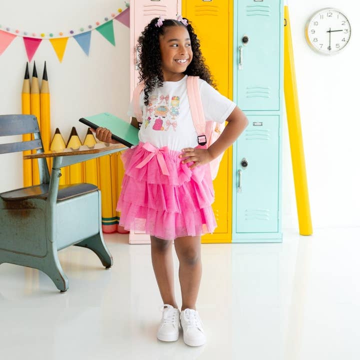 Sweet Wink - Wholesale Screen Printed T-Shirt - Kids - Coquette School Doodle Short Sleeve T-Shirt - Girls Clothes