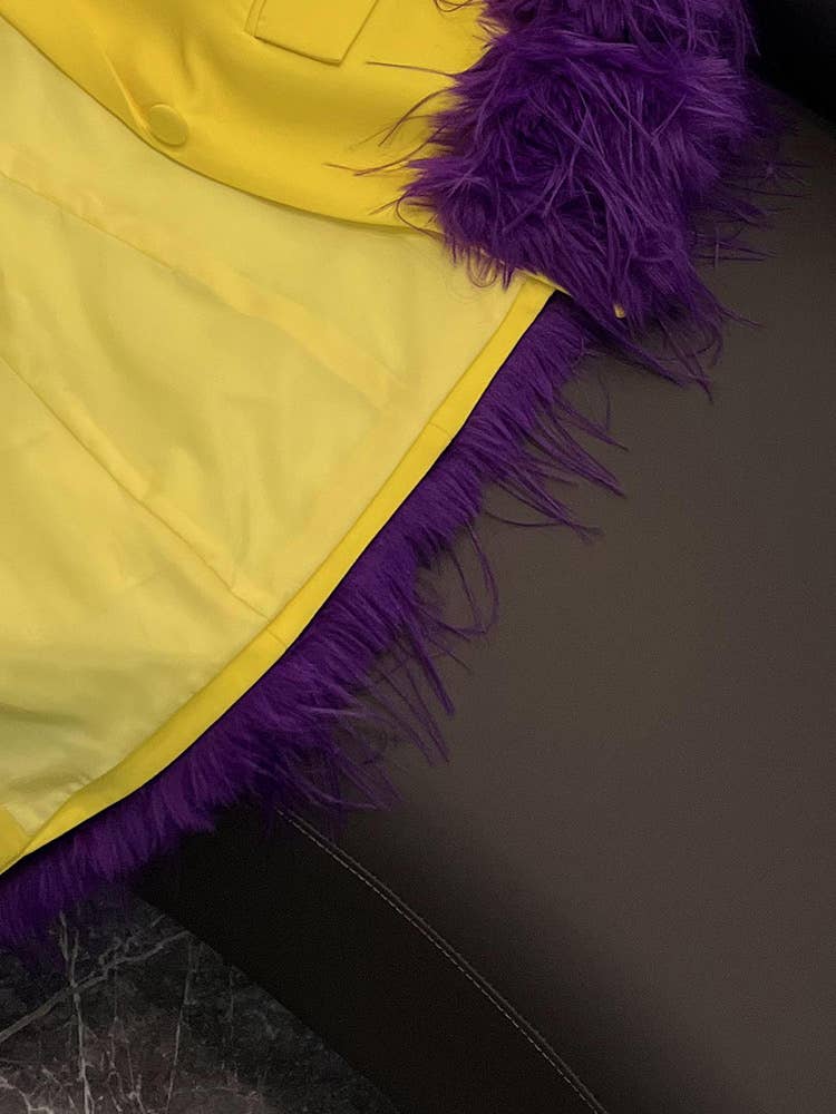 SY372 Yellow Blazer with Purple Feather Cuffs for wholesale on Faire13