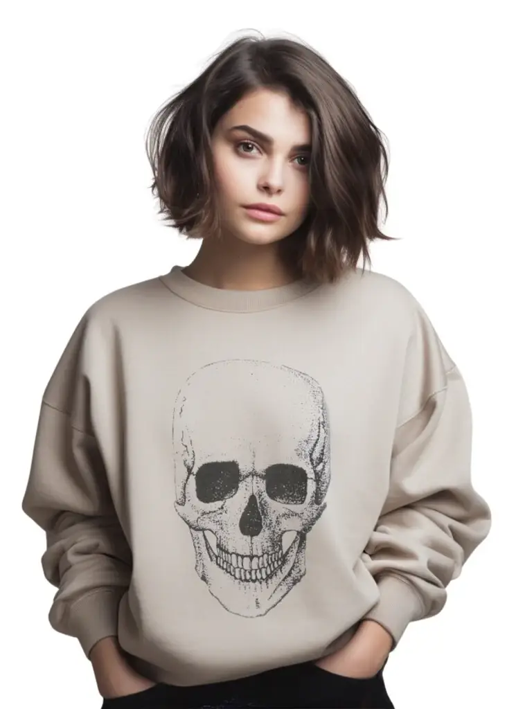 Pretty Attitude Clothing - EU - Wholesale Graphic Sweatshirt - Women's - Beige Skull Goth Halloween Sweatshirt Jumper1