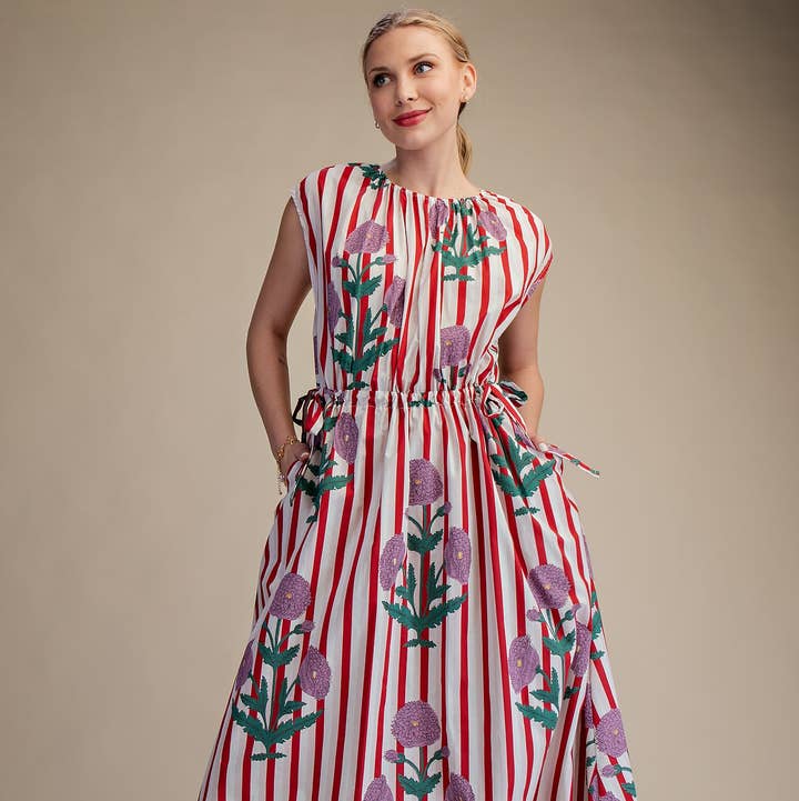 Round Neck Waist Tie Detail Midi Dress for wholesale by Glam