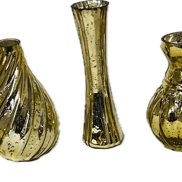 Juego de jarrones pequeños para cogollos Gold Mercury, 5 tamaños entre 4,75 y 5,5 pulgadas para venta al por mayor de S.N.K. Home Decor