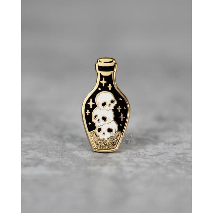 Shannon Talbott - Wholesale Lapel Pin/Button - Dark Potion Skull Gothic Spooky Occult Enamel Pin - Gold