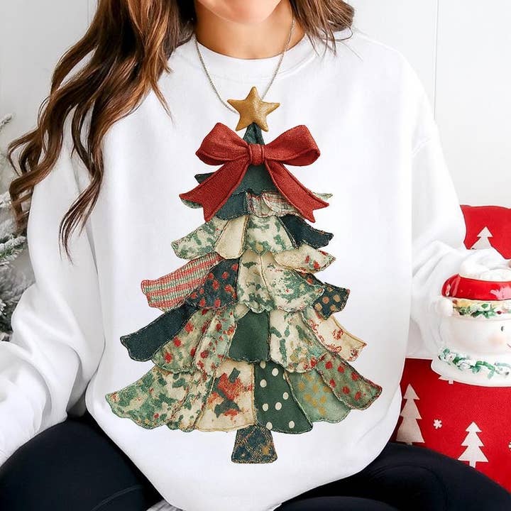 Preppy Christmas Patchwork Shirt, Christmas Tree Patchwork for wholesale by NVC Ecommerce LLC