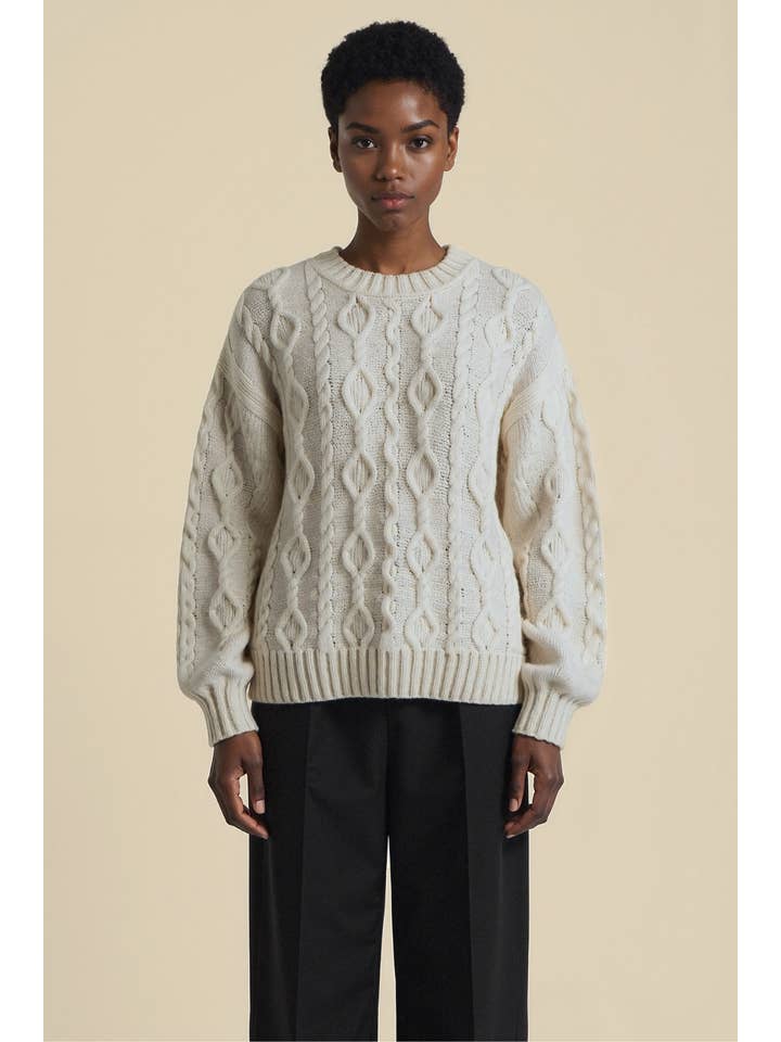Beige FORME cable knitted sweater for wholesale on Faire2
