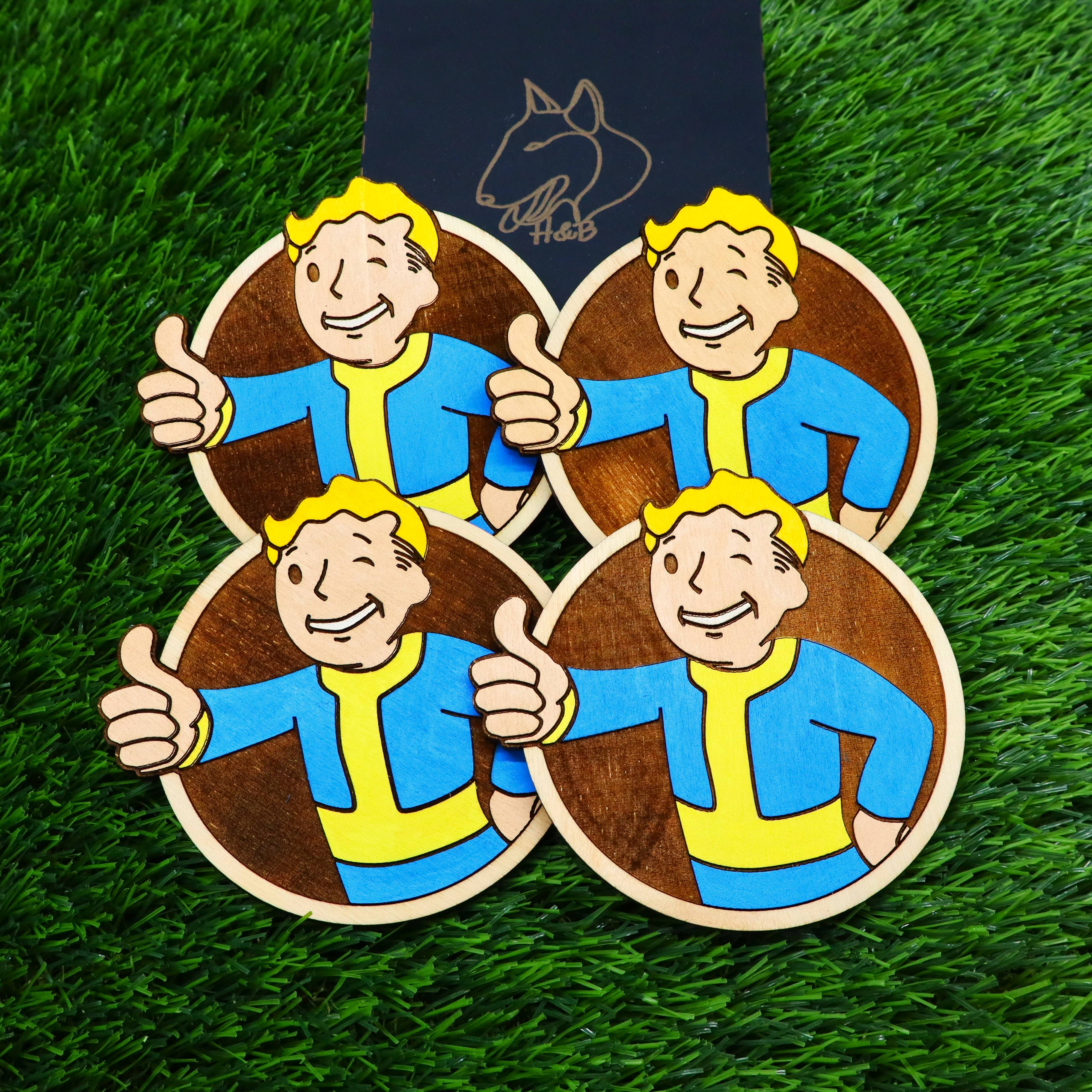 Herbs&Belles – Base de copos por atacado – Porta-copos de Madeira Fallout, Vault Boy Louco, Presente Geek Decoração de Casa6