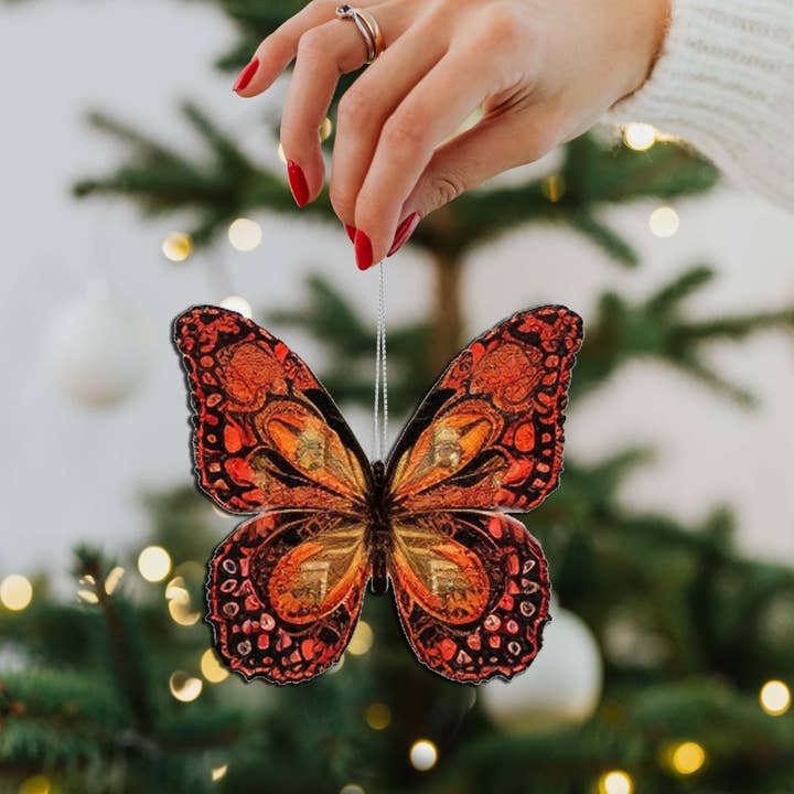 Designocracy - Wholesale Ornament Set - Summer Butterfly Ornaments | Set of 3 | Handcrafted Eco Wood4