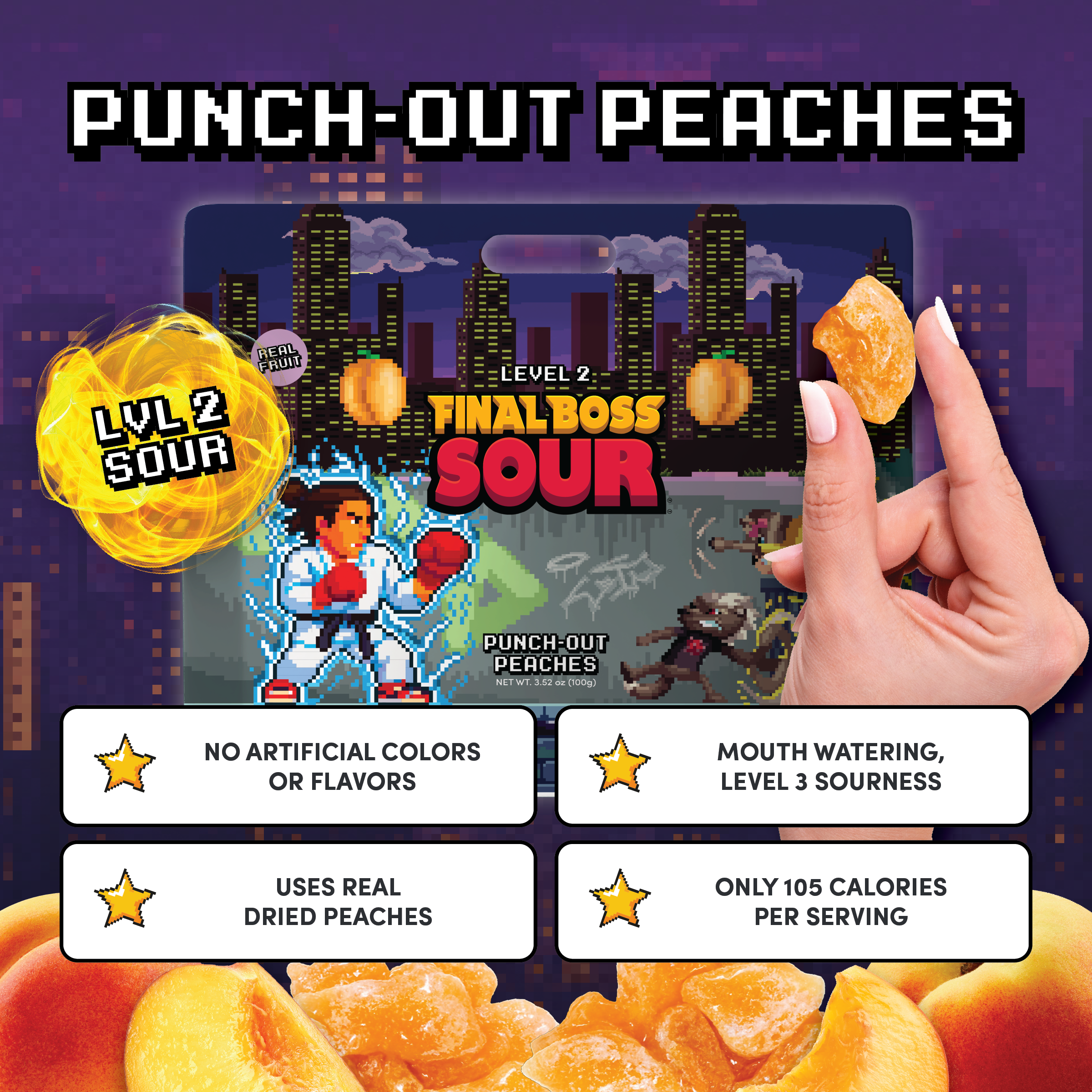 Final Boss Sour - Wholesale Gummy - Punch-Out Peaches (Level 2) (4-Pack)6