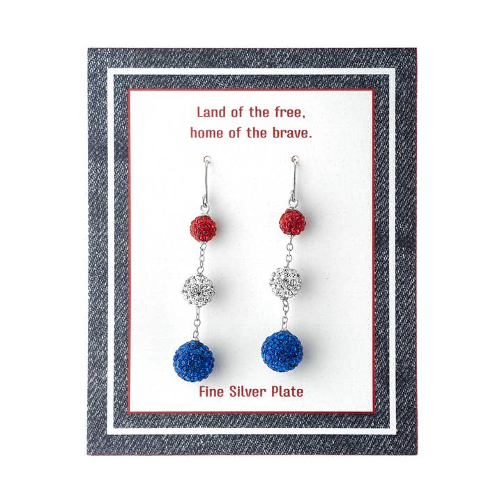 Boucles d'oreilles pendantes en métal argenté avec perles de la couleur du drapeau américain pour la vente par Athra NJ, INC.