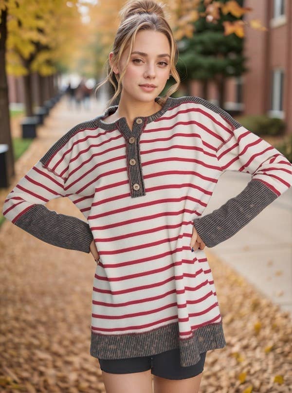 HEIMISH - Wholesale Tunic - Women's - ET7986-11 LONG SLEEVE ROUND NECK STRIPE AND ANIMAL PRINT TOP5