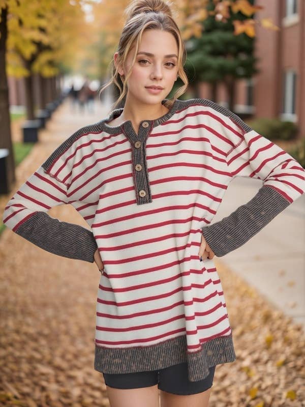 HEIMISH - Wholesale Tunic - Women's - ET7986-11 LONG SLEEVE ROUND NECK STRIPE AND ANIMAL PRINT TOP5