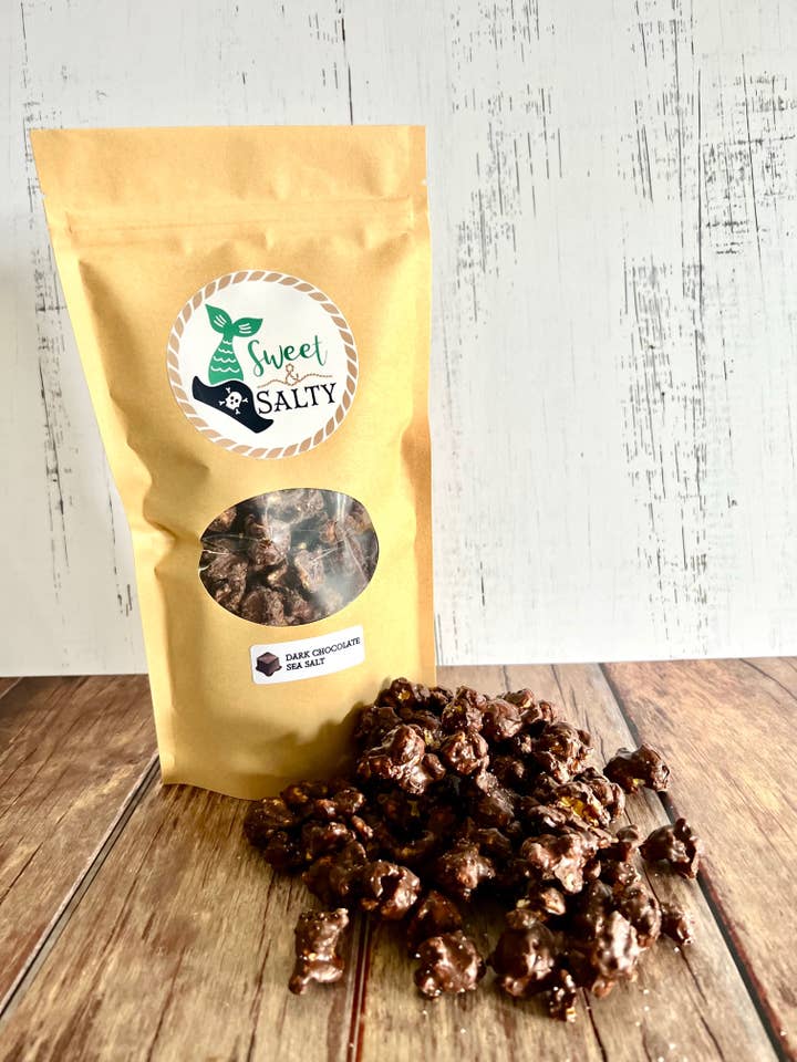 Dark Chocolate Sea Salt for wholesale by Sweet and Salty Popcorn