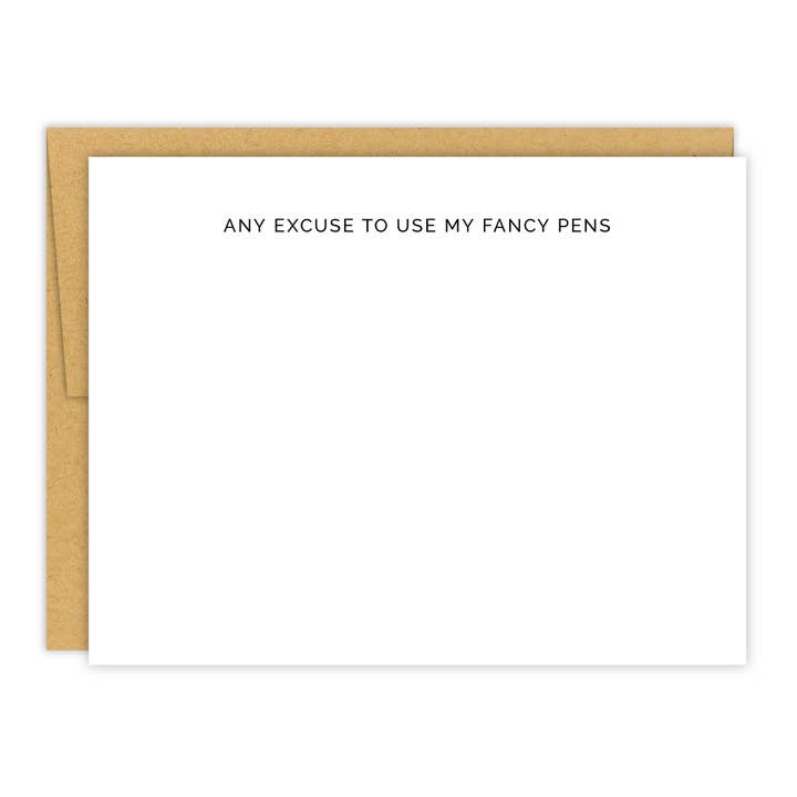 Any excuse to use my fancy pens | Set of 8 Notecards for wholesale by Spacepig Press