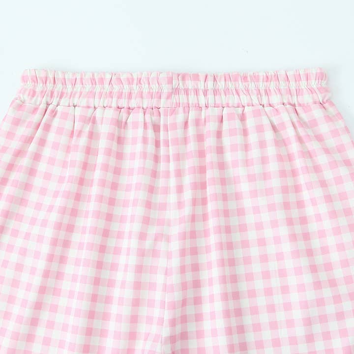 Rosa Clothing - Wholesale Pants - Women's - Gingham Trousers with Frill Hem