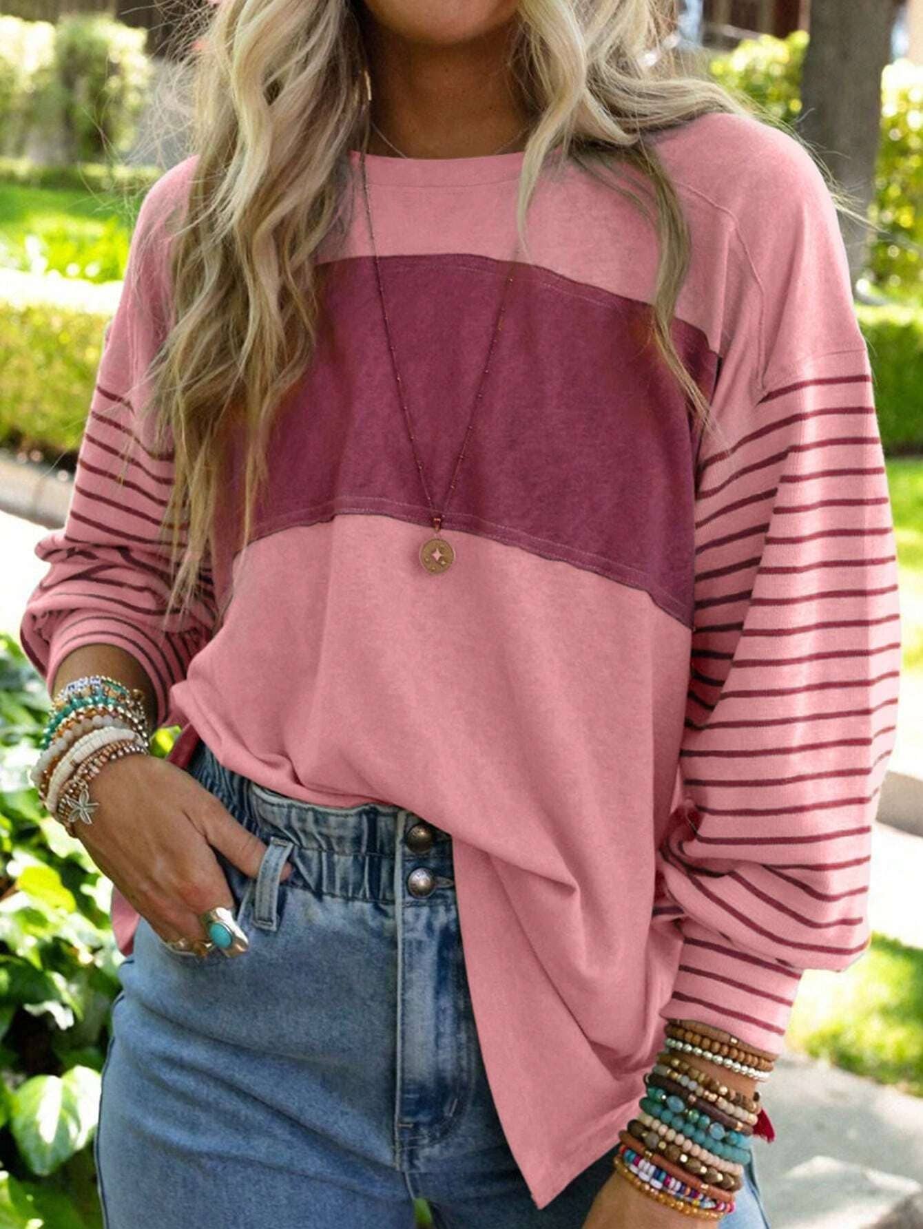 Rosa Clothing - Wholesale Tunic - Women's - Colorblocked sloucy striped long-sleeved top18