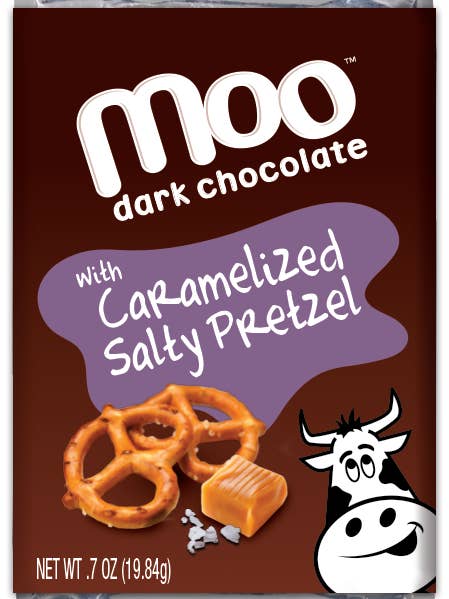 Mini-barres bretzel salé caramélisé au chocolat noir naturel pour la vente par MOO Organic Chocolates