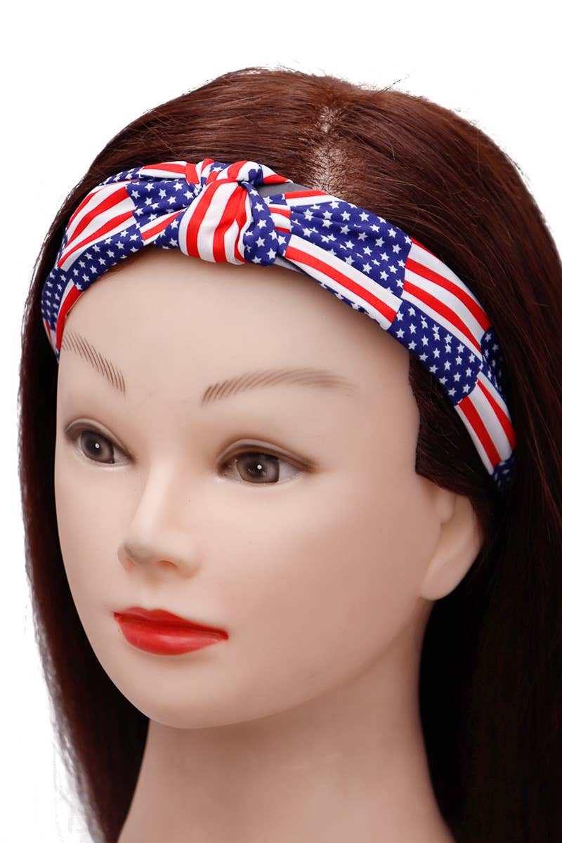 Cap Zone - Wholesale Fashion Headband - Women's - American Flag Twist Knotted Hard Shell Head Band1