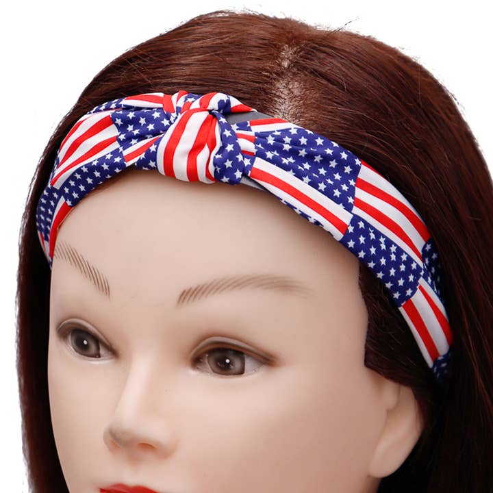 Cap Zone - Wholesale Fashion Headband - Women's - American Flag Twist Knotted Hard Shell Head Band1