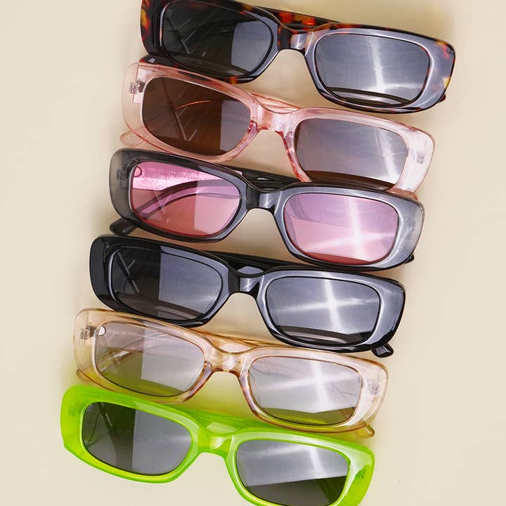 12 ASSORTEREDE FARVER Rektangel Acetat Fashion Diverse Solbriller for engroshandel på Faire
