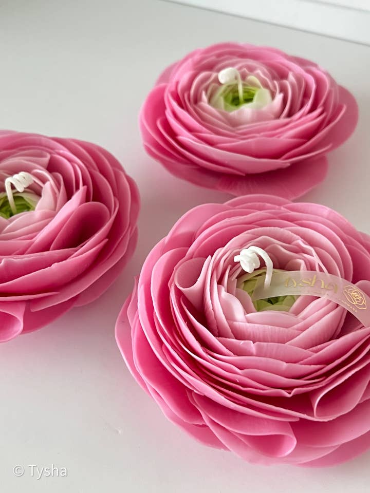 Ranunculus Realistic Flower Candle | Decor | Cozy | Pink for wholesale by TYSHA